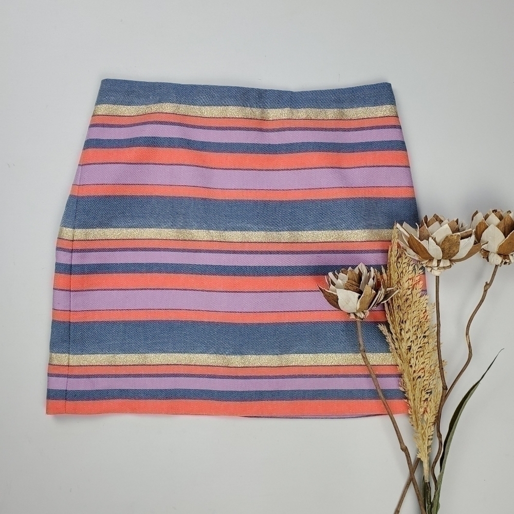 J. Crew  Pink Blue Gold Stripe Mini Skirt 0 - Picture 5 of 11